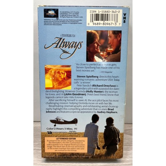 Always VHS Movie Richard Dreyfus Holly Hunter John Goodman Letterboxed Edition - Picture 2 of 5